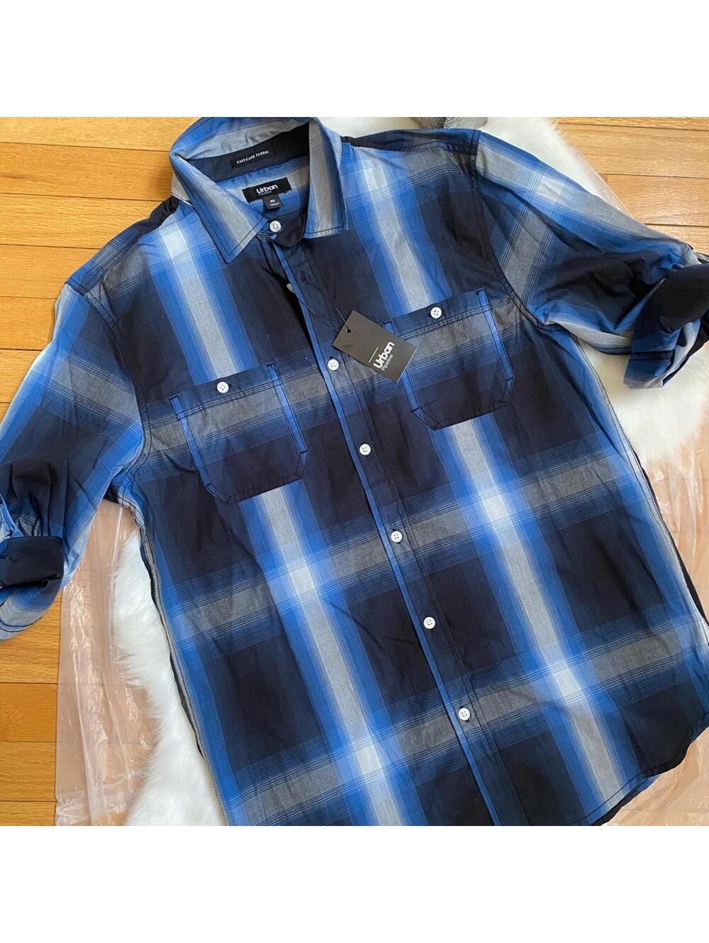 Urban Pipeline Blue Black Plaid Button-Up Shirt Medium